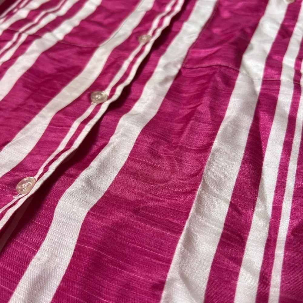 Vintage 80s Pink White Striped Button Up Blouse Women’s Size 12 Retro